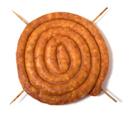 home sausage isolated on white backgroundの写真素材