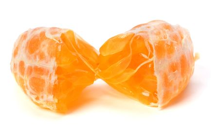 peeled mandarin segment isolated on white backgroundの写真素材