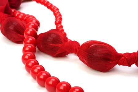 red beads isolated on white backgroundの写真素材