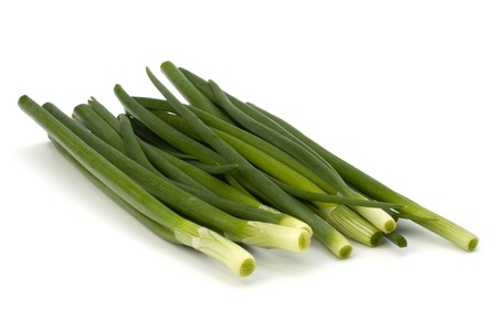 spring onion isolated on white backgroun close upの写真素材