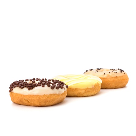 Delicious doughnuts isolated on white backgroundの写真素材