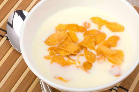 Healthy breakfast. Bowl with corn flakes.