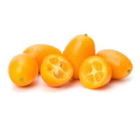 Cumquat or kumquat isolated on white background close upの写真素材