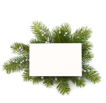 Christmas decoration with greeting card isolated on white background Christmas decoration with greeting card isolated on white background