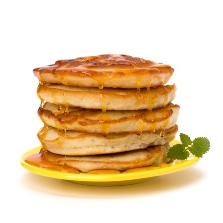 Pancakes  stack on white backgroundの写真素材