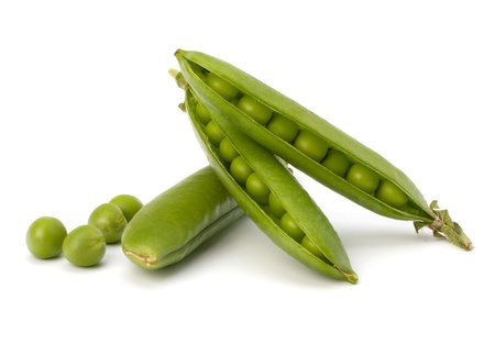 Fresh green pea pod  isolated on white backgroundの写真素材