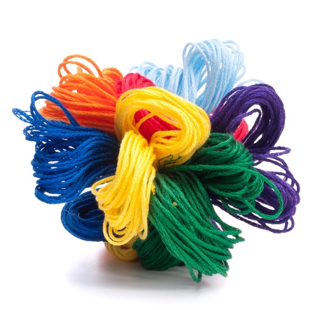 Color threads bunch isolated on white background cutout