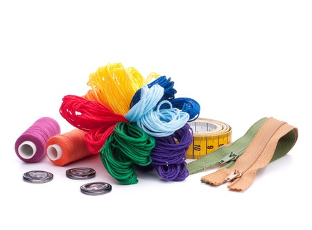 Sewing accessories isolated on white background cutout