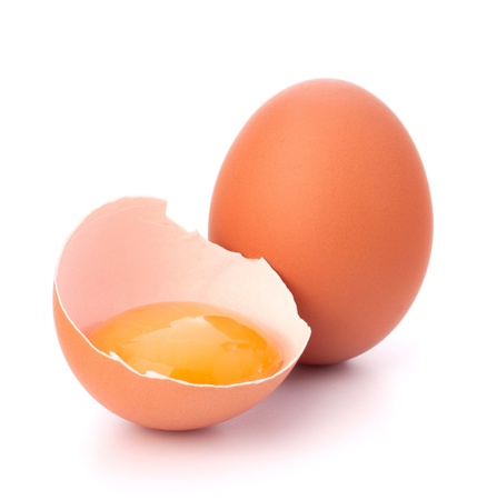 Broken egg isolated on white backgroundの写真素材