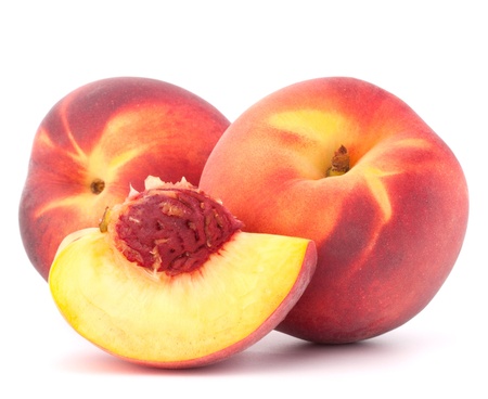 Ripe peach  fruit isolated on white background cutoutの写真素材