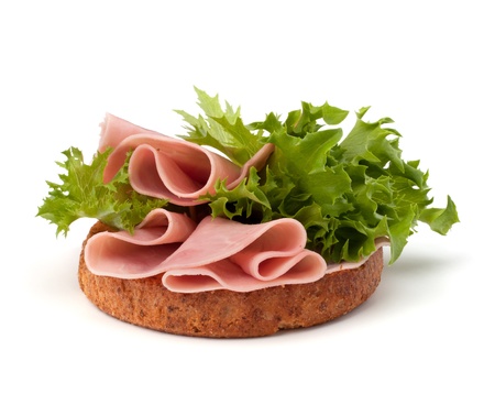 healthy sandwich with lettuce and smoked ham  isolated on white backgroundの写真素材