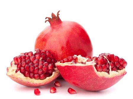Ripe pomegranate fruit isolated on white background cutoutの写真素材
