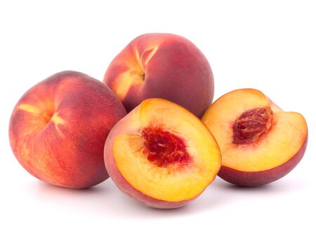 Ripe peach  fruit isolated on white background cutoutの写真素材