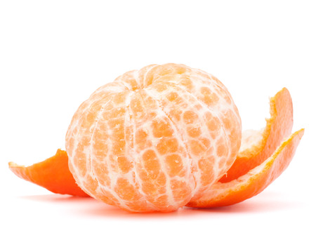 Peeled tangerine or mandarin fruit isolated on white background cutoutの写真素材