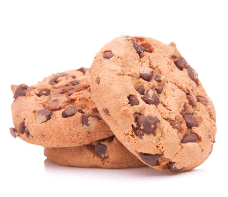 Chocolate homemade pastry cookies isolated on white backgroundの写真素材