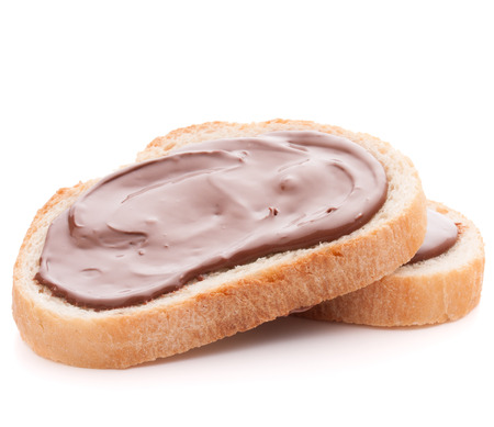 Bread with chocolate cream isolated on white background cutoutの写真素材