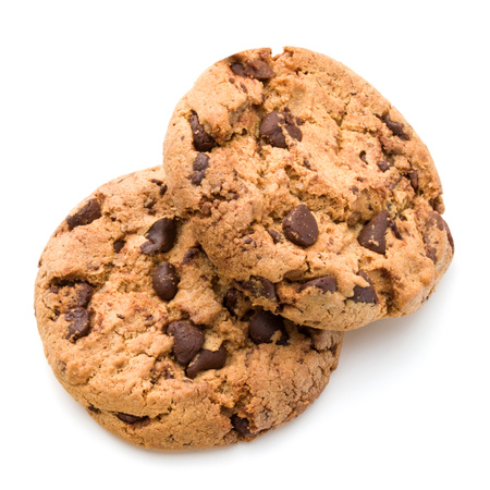 Chocolate cookies isolated on white background cutoutの写真素材