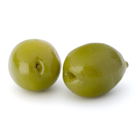 Green olives fruits isolated on white background cutoutの写真素材