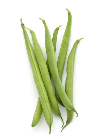 Green beans handful isolated on white background cutoutの写真素材