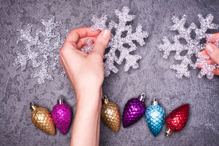 Christmas greeting card. Noel festive background. New year symbol.の写真素材