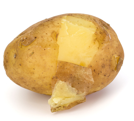one boiled peeled potato isolated on white backgroundの写真素材