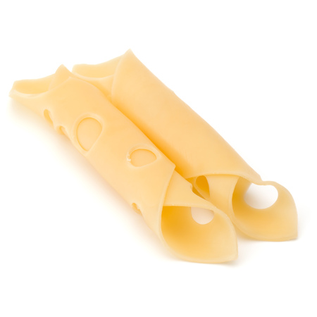 two Cheese slices isolated on white background