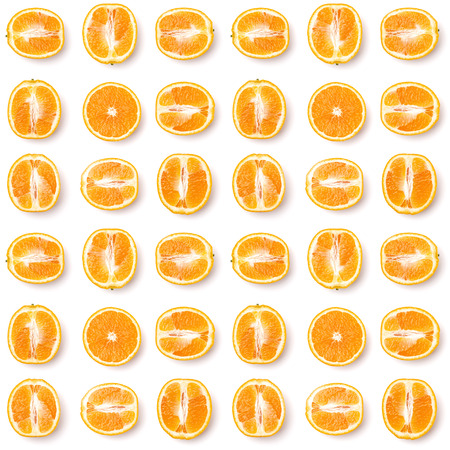 Seamless pattern of orange fruit halves. Orange fruit isolated on white background. Food background....