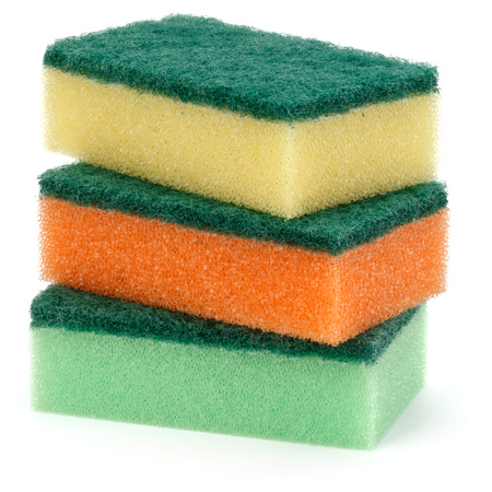 Stacked sponges isolated on white background cutoutの写真素材