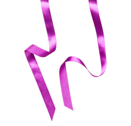 Shiny satin ribbon in lilac color isolated on white background close up. Ribbon image for decoration design.の写真素材