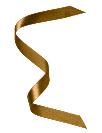 Shiny satin ribbon in brown color isolated on white background close upの写真素材