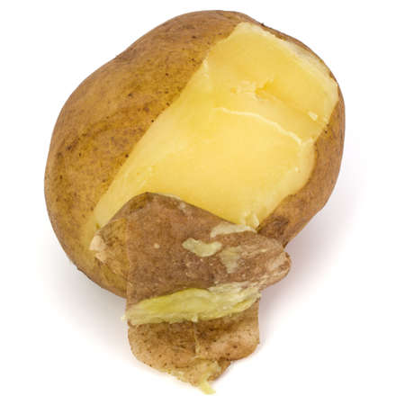 one boiled peeled potato isolated on white background cutoutの写真素材