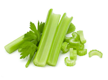 Celery stalk bunch isolated om white background cut out.の写真素材