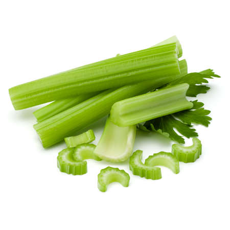 Celery stalk bunch isolated om white background cut out.の写真素材