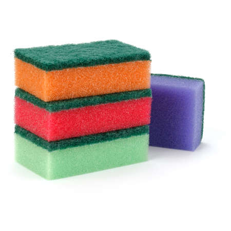 Stacked sponges isolated on white background cutoutの写真素材