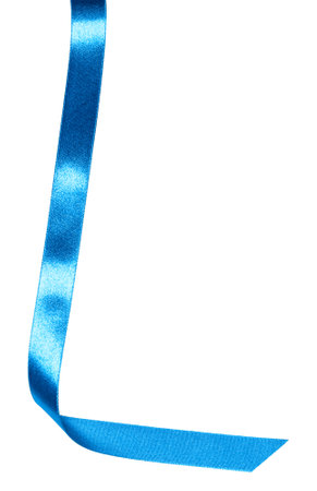 Shiny satin ribbon in blue color isolated on white background close upの写真素材