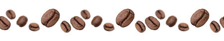 Coffee beans seamless pattern. Isolated on white background, line arrangement.