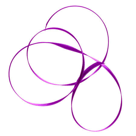 Shiny satin ribbon in lavender color isolated on white background close up. Ribbon image for decoration design.の写真素材
