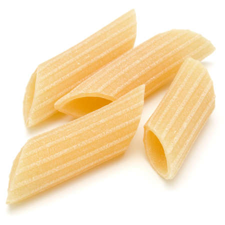 Italian pasta isolated on white background. Pennoni. Penne rigate.の写真素材