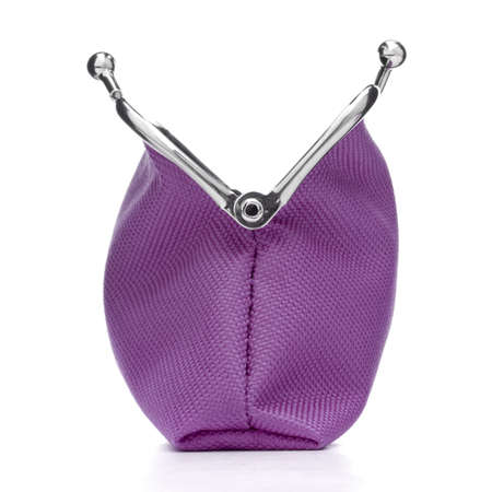 lilac cash wallet isolated on white background. Charge purse. Open empty coin wallet.の写真素材