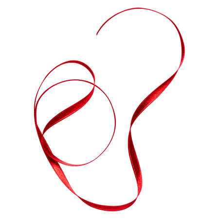 Shiny satin ribbon in red color isolated on white background close up. Ribbon image for decoration design.の写真素材