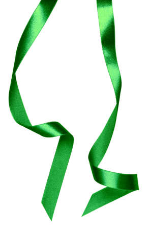 Shiny satin ribbon in green color isolated on white background. Ribbon image for decoration design.の写真素材