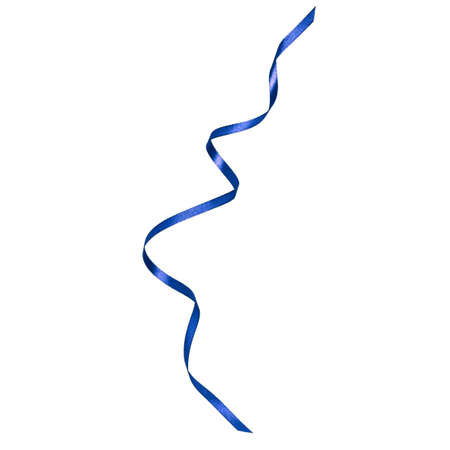 Shiny satin ribbon in blue color isolated on white background close up. Ribbon image for decoration design.の写真素材