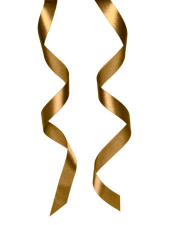 Shiny satin ribbon in brown color isolated on white background close up. Ribbon image for decoration design.の写真素材