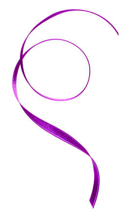Shiny satin ribbon in lavender color isolated on white background close up. Ribbon image for decoration design.の写真素材
