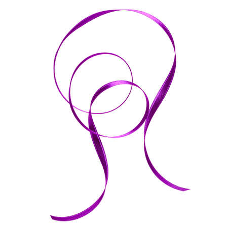 Shiny satin ribbon in lavender color isolated on white background close up. Ribbon image for decoration design.の写真素材