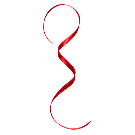Shiny satin ribbon in red color isolated on white background close up. Ribbon image for decoration design.の写真素材