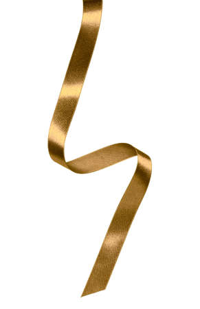 Shiny satin ribbon in brown color isolated on white background close up. Ribbon image for decoration design.の写真素材