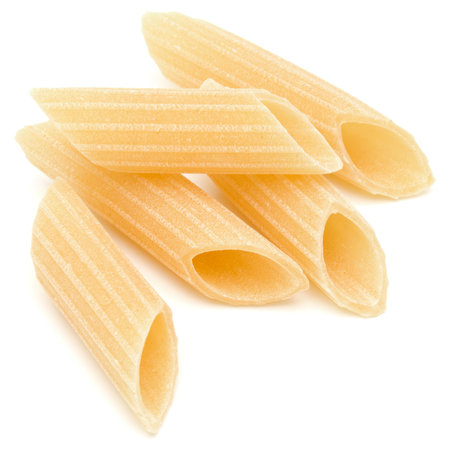 Italian pasta isolated on white background. Pennoni. Penne rigate.の写真素材