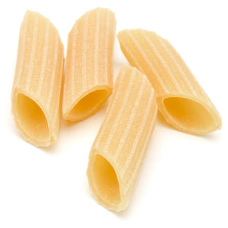 Italian pasta isolated on white background. Pennoni. Penne rigate.の写真素材