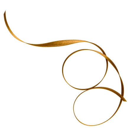 Shiny satin ribbon in brown color isolated on white background close up. Ribbon image for decoration design.の写真素材